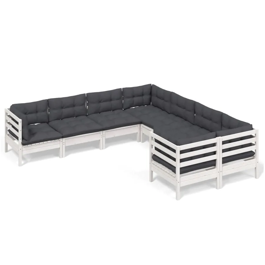 Salon de jardin 8 pcs avec coussins blanc bois de pin massif - 2