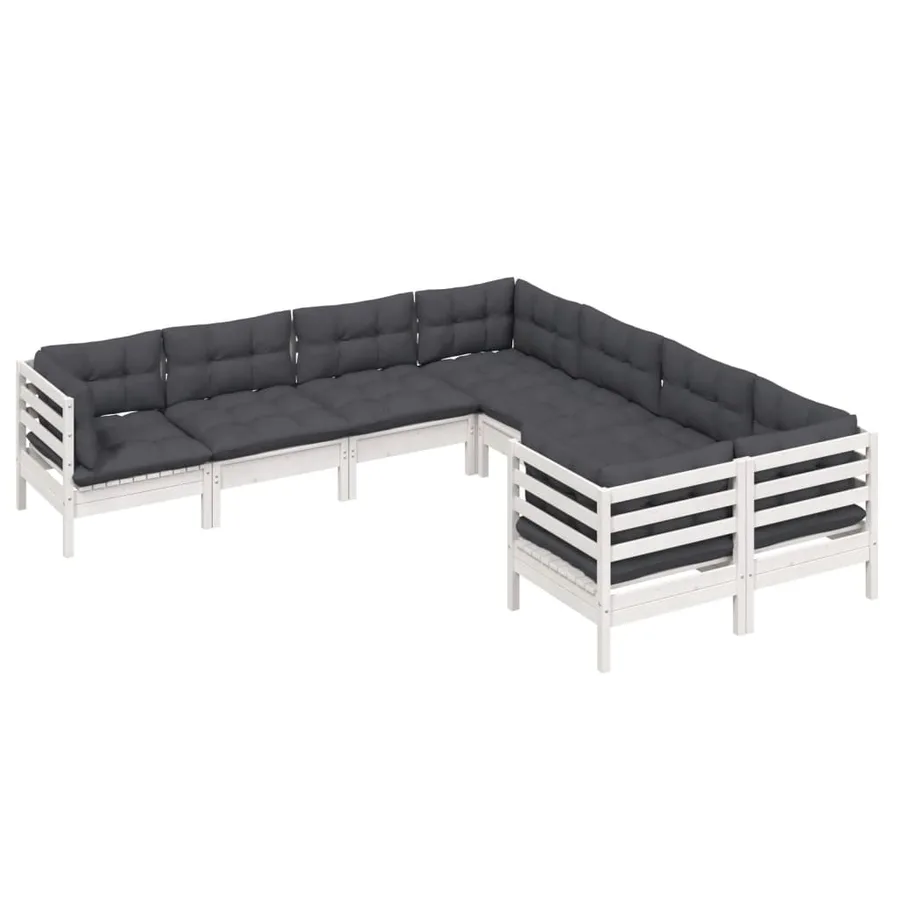 Salon de jardin 8 pcs avec coussins blanc bois de pin massif - 3