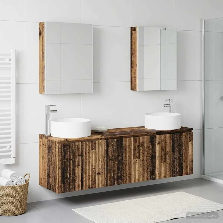 Ensemble d'armoire de salle de bain 5 pcs Bois ancien