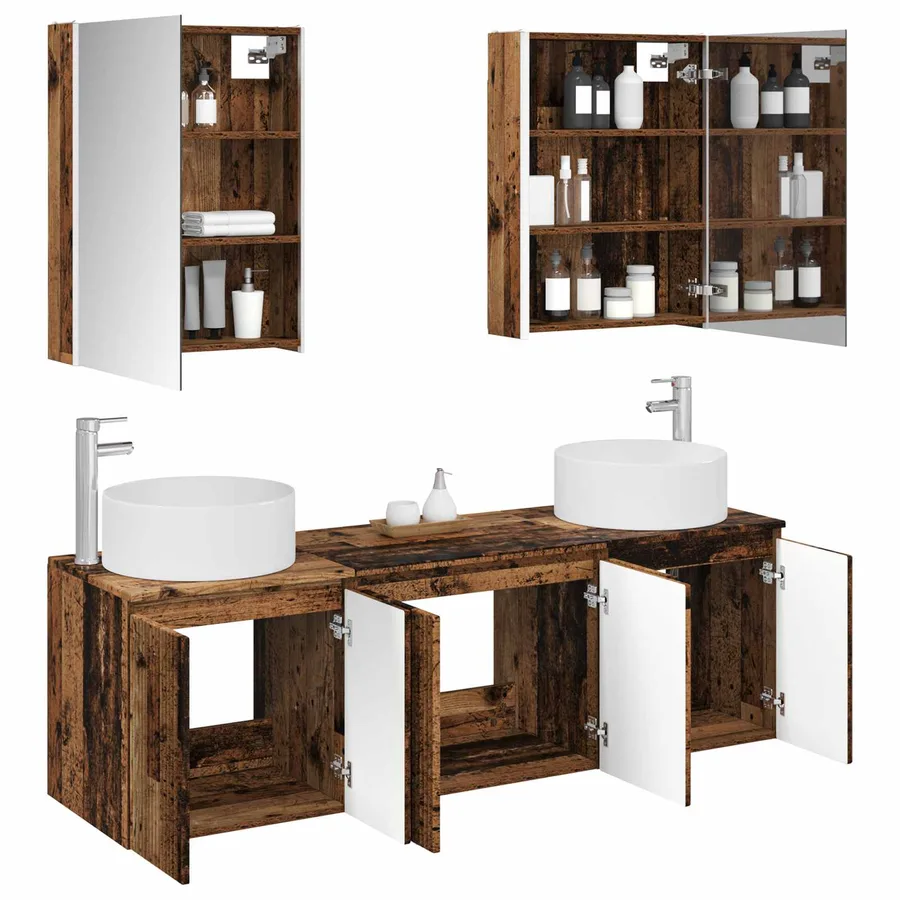 Ensemble d'armoire de salle de bain 5 pcs Bois ancien - 3