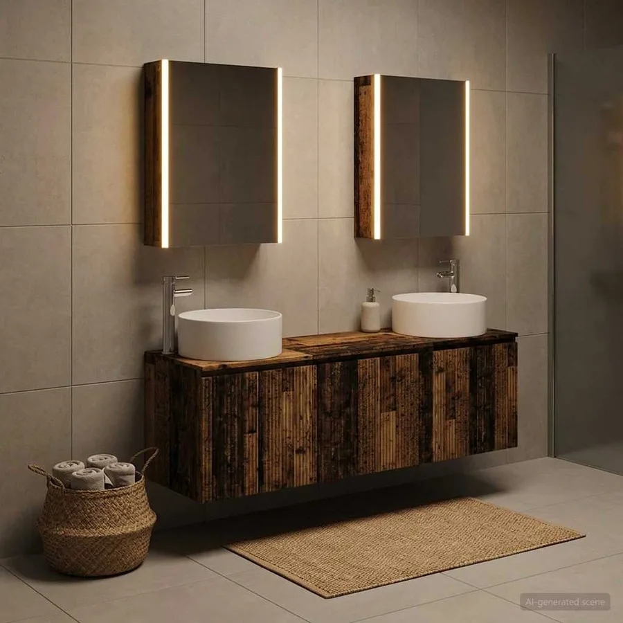 Ensemble d'armoire de salle de bain 5 pcs Bois ancien - 4