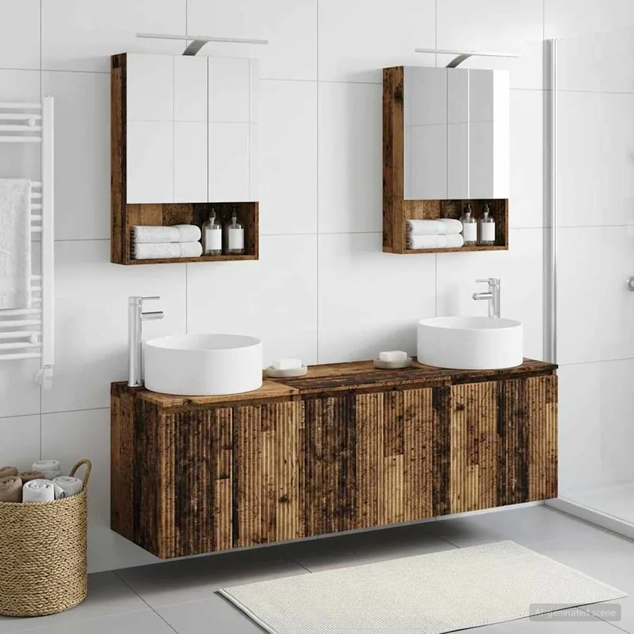 Ensemble d'armoire de salle de bain 5 pcs Bois ancien