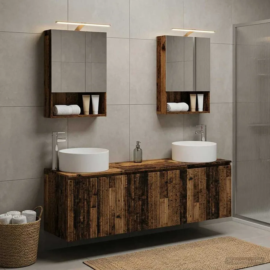 Ensemble d'armoire de salle de bain 5 pcs Bois ancien - 4