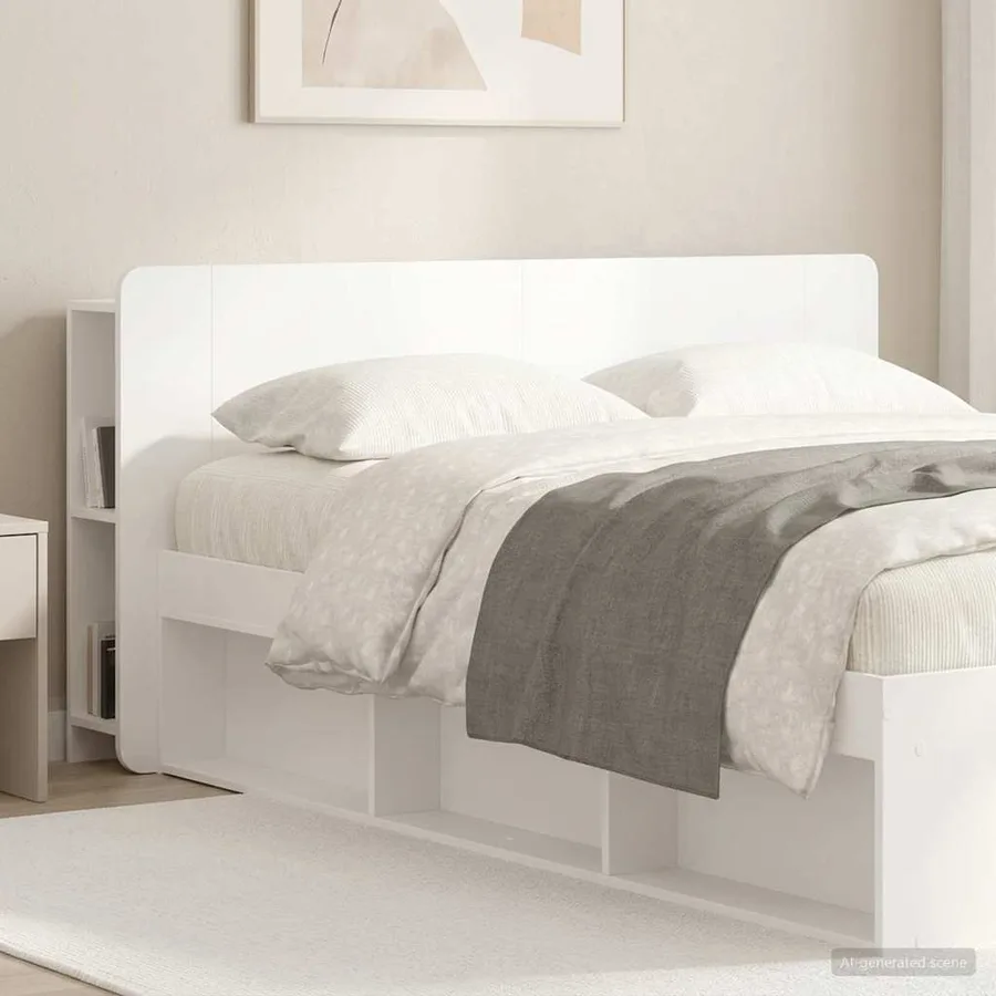 Cabinet de Tête de Lit avec stockage Blanc Bois d'ingénierie - 4