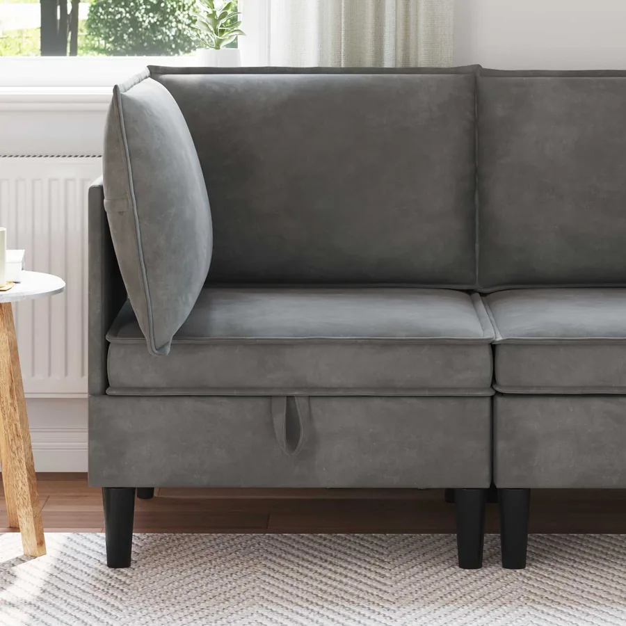 Sofa avec rangement Gris foncé Velours