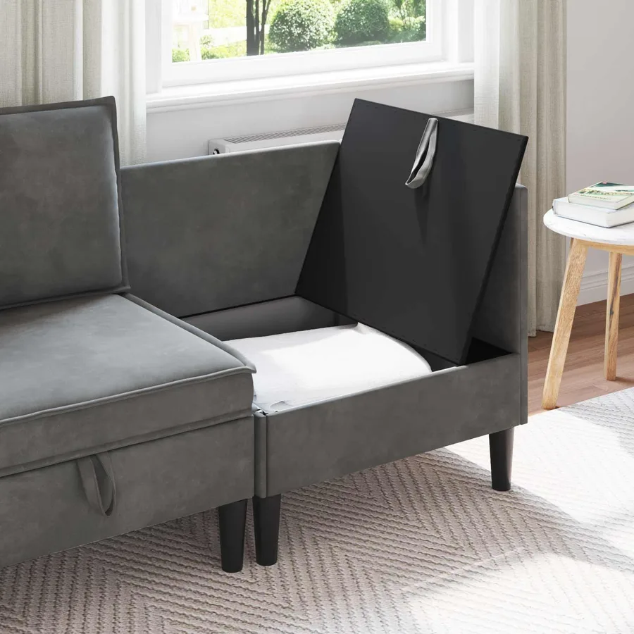 Sofa avec rangement Gris foncé Velours - 3