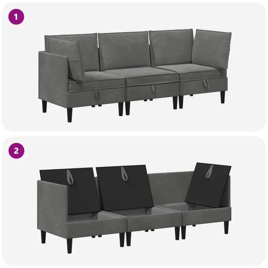 Ensemble de meubles pour le salon 3 pcs Gris foncé Velours - 9