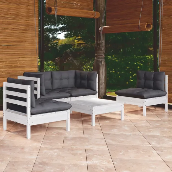 Salon de jardin 5 pcs avec coussins bois de pin massif
