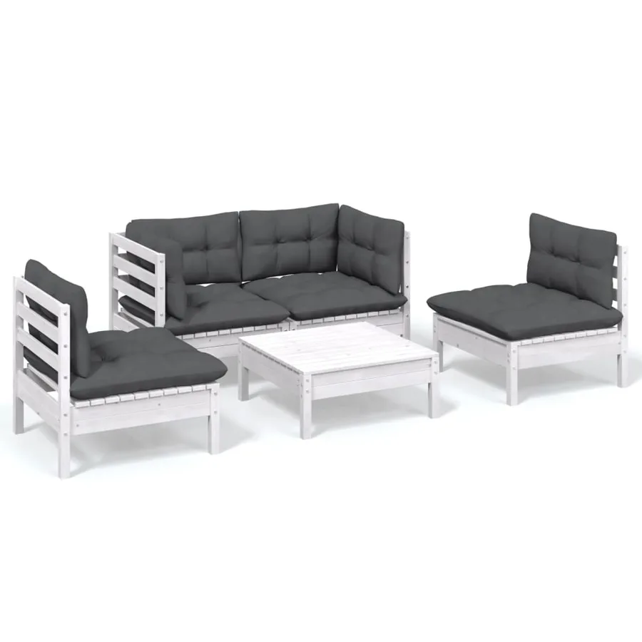 Salon de jardin 5 pcs avec coussins bois de pin massif - 2