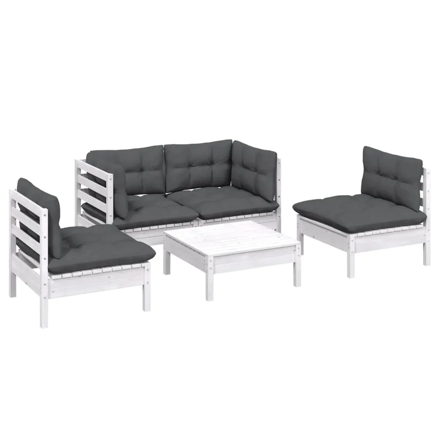Salon de jardin 5 pcs avec coussins bois de pin massif - 3