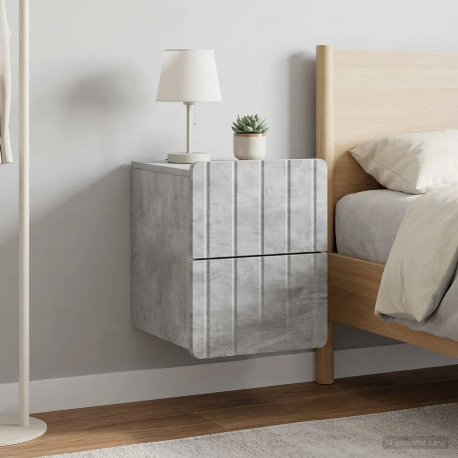 Cabinet de chevet mural 2 pcs Gris béton 33 x 34,5 x 43 cm - 4