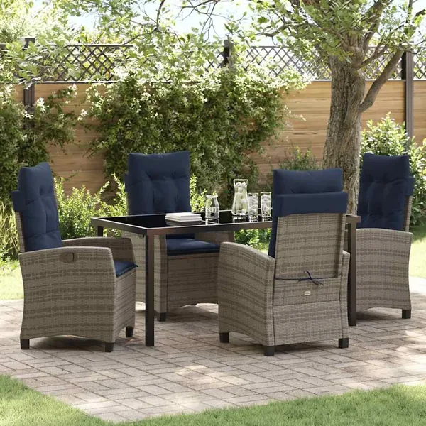 Ensemble de salle à manger pour jardin 5 pcs Gris polyrotin
