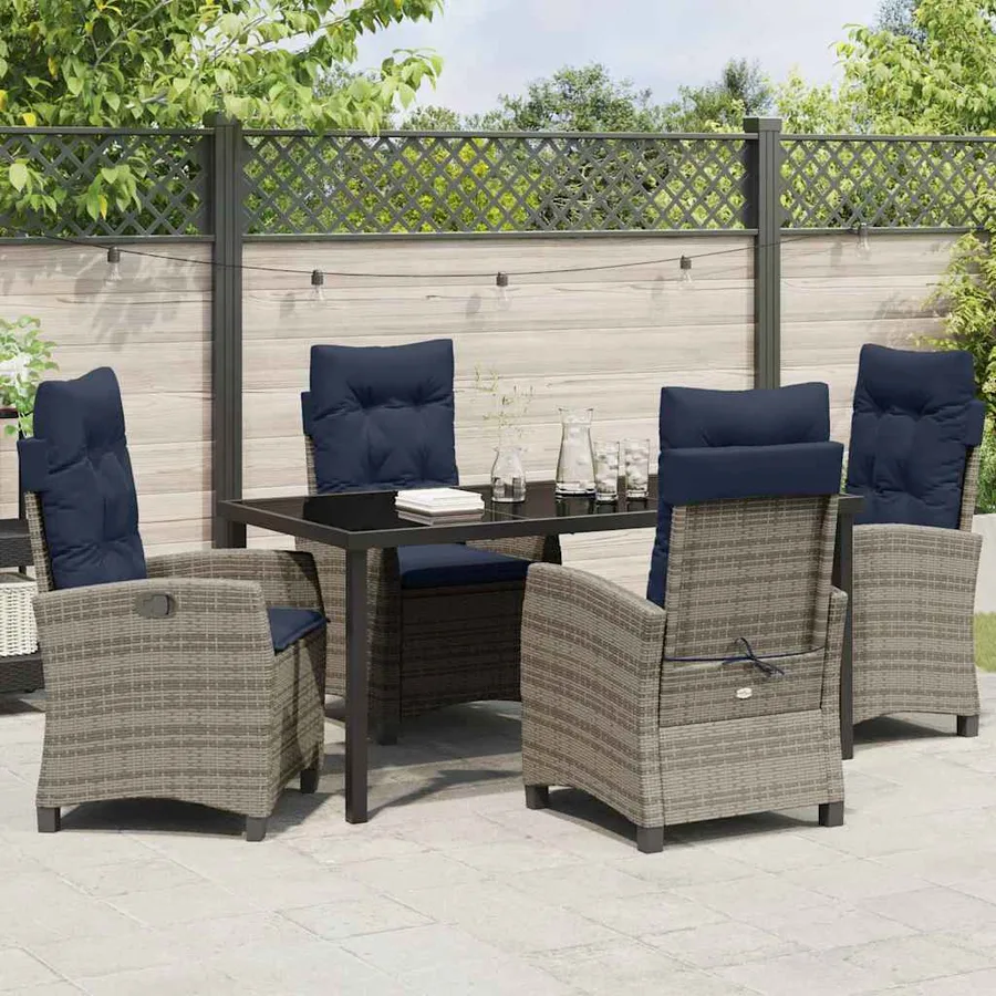 Ensemble de salle à manger pour jardin 5 pcs Gris polyrotin - 4