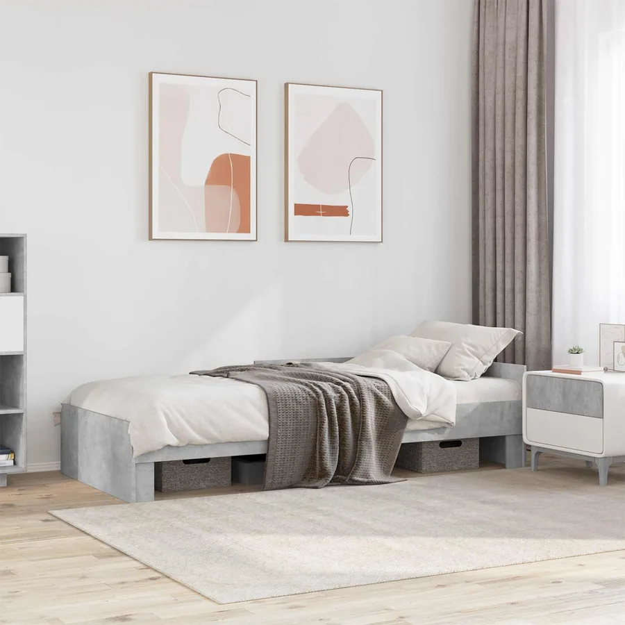 Cadre de lit avec tête de lit Gris béton 80 x 200 cm