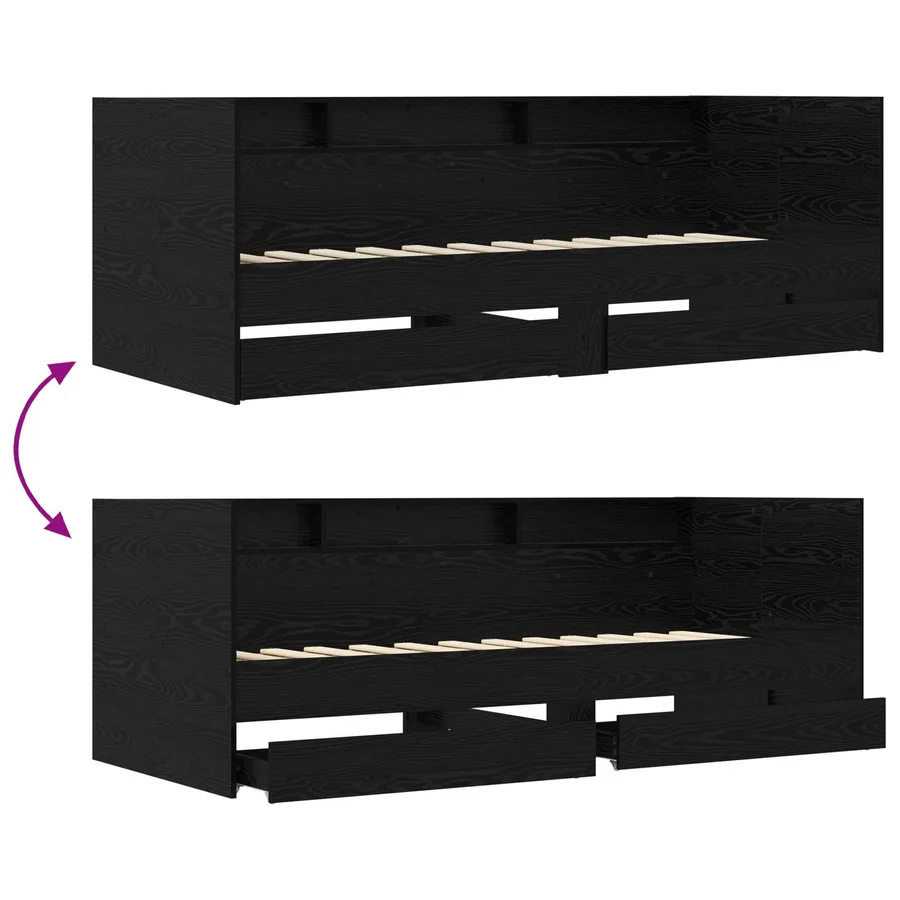 Lit d'appoint avec tiroir Chêne noir Bois d'ingénierie - 7