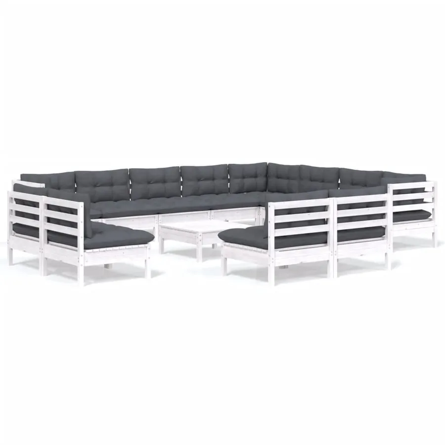 Salon de jardin 13 pcs avec coussins blanc bois de pin solide - 2