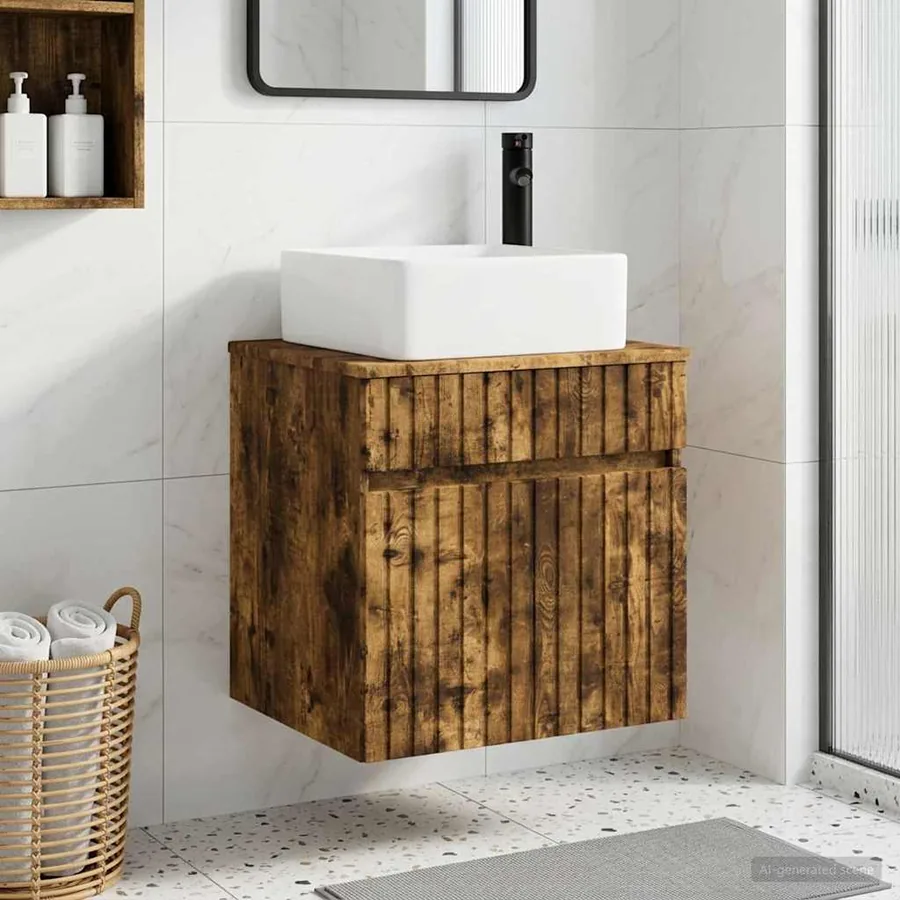Meuble de lavabo mural Chêne fumé 49 x 41 x 63 cm