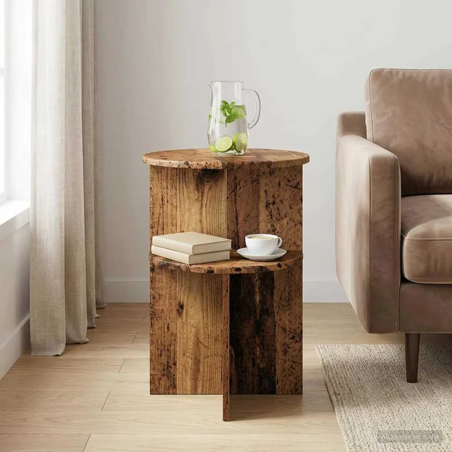 Table d'appoint Bois ancien Ø 39,5 x 55 cm Bois d'ingénierie