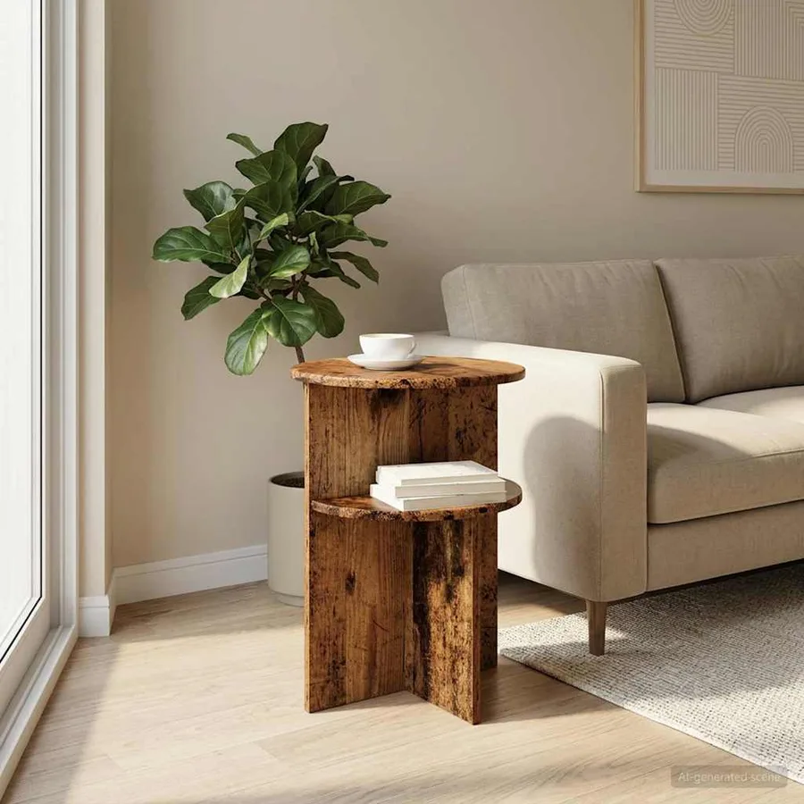 Table d'appoint Bois ancien Ø 39,5 x 55 cm Bois d'ingénierie - 4