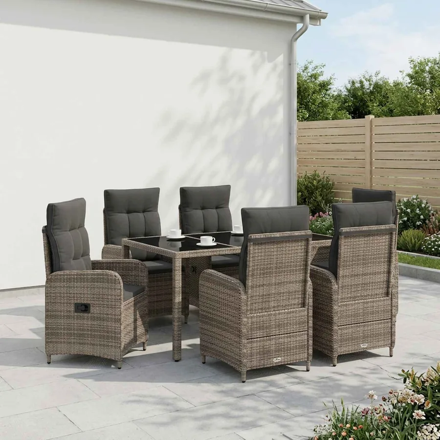 Ensemble de repas extérieur 7 pcs Gris clair et gris foncé