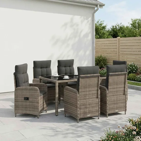 Ensemble de repas extérieur 7 pcs Gris clair et gris foncé