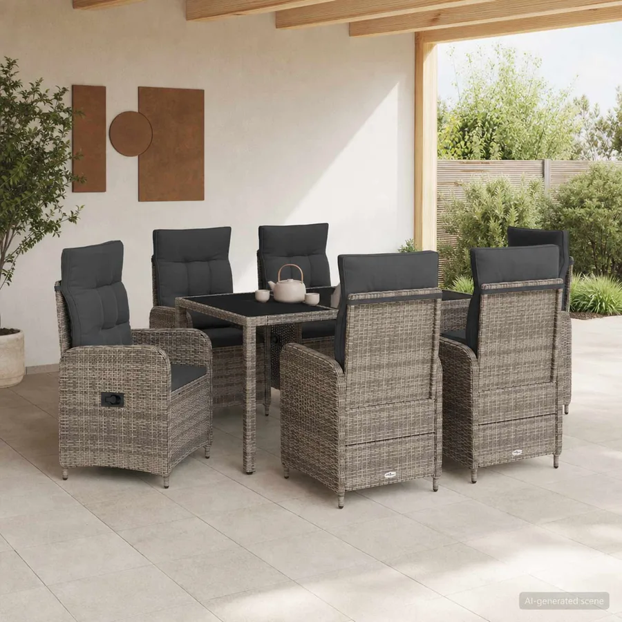 Ensemble de repas extérieur 7 pcs Gris clair et gris foncé - 3