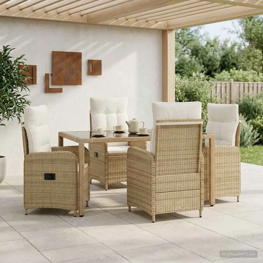 Ensemble de repas extérieur 5 pcs Beige et blanc crème