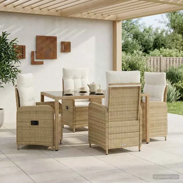Ensemble de repas extérieur 5 pcs Beige et blanc crème
