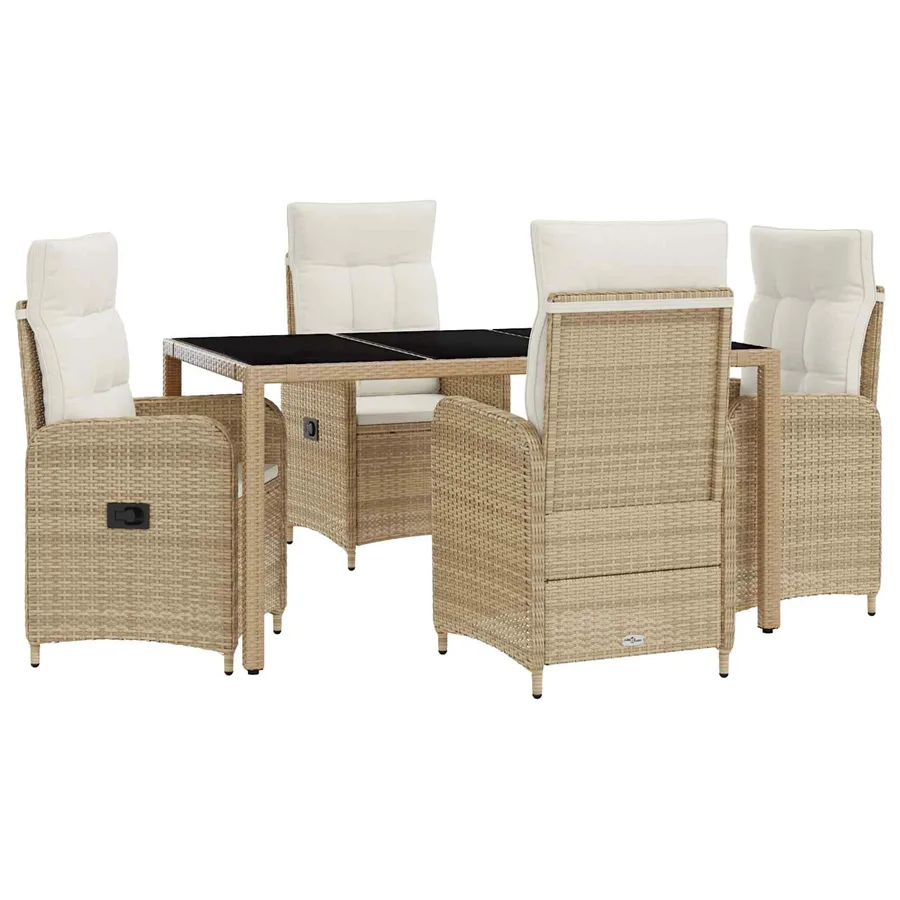 Ensemble de repas extérieur 5 pcs Beige et blanc crème - 2