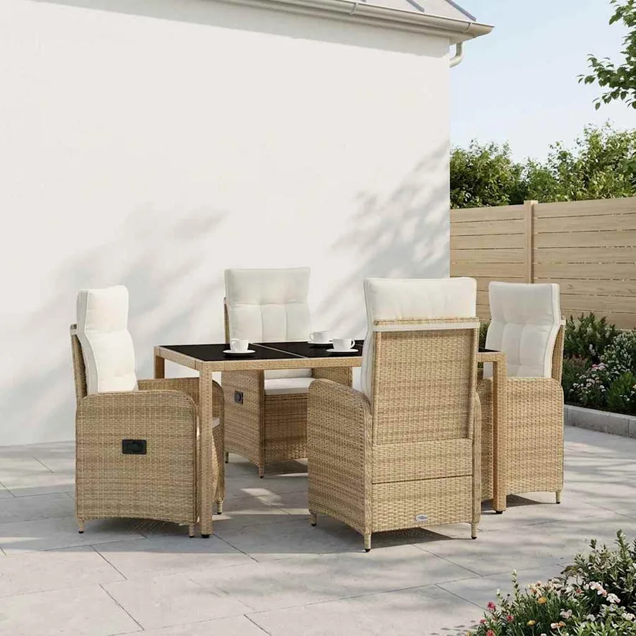 Ensemble de repas extérieur 5 pcs Beige et blanc crème - 3