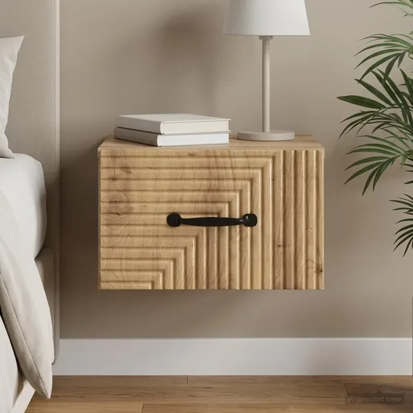 Cabinet de chevet mural Chêne artisanal 34,5 x 33 x 20 cm
