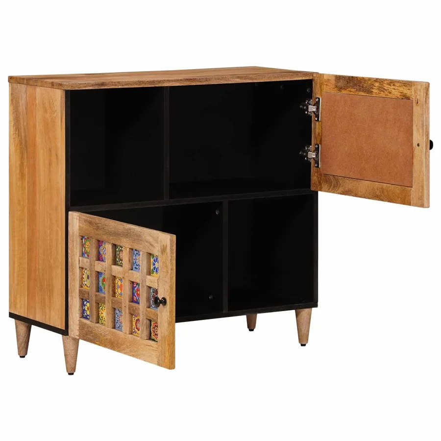 Buffet avec porte Naturel 80 x 33 x 75 cm Bois de mangue massif - 2