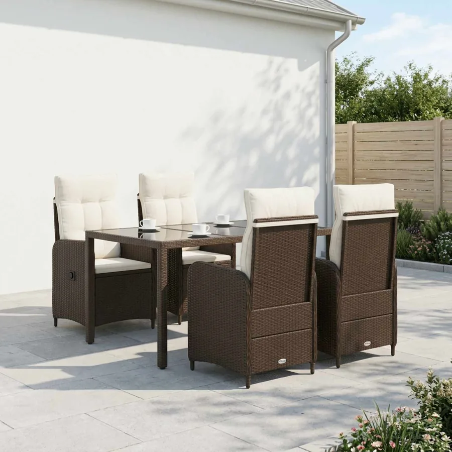 Ensemble de repas extérieur 5 pcs Marron et crème blanche