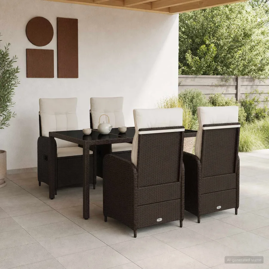 Ensemble de repas extérieur 5 pcs Marron et crème blanche - 3