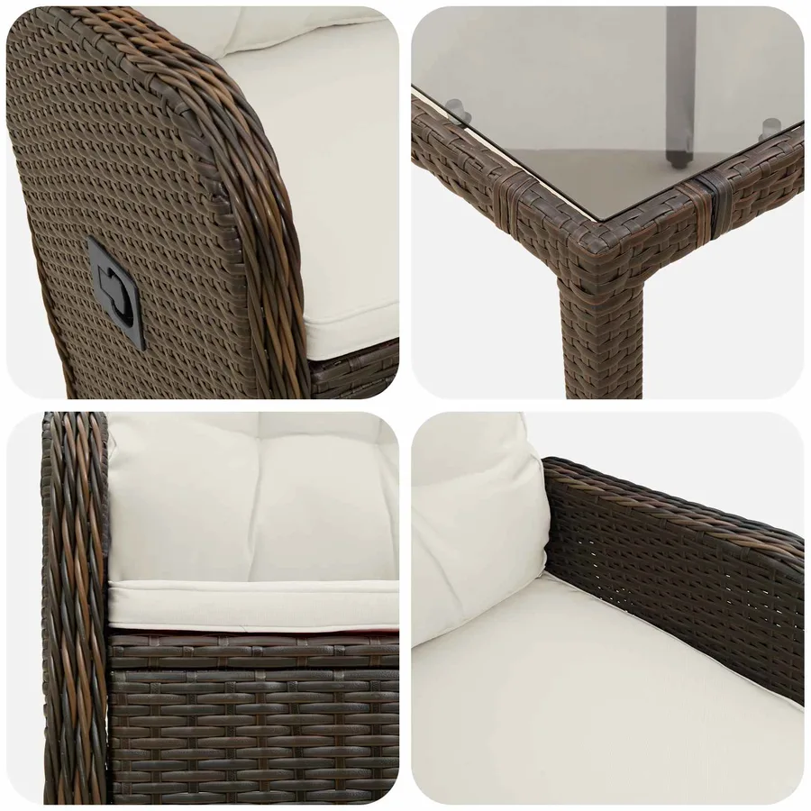 Ensemble de repas extérieur 5 pcs Marron et crème blanche - 7