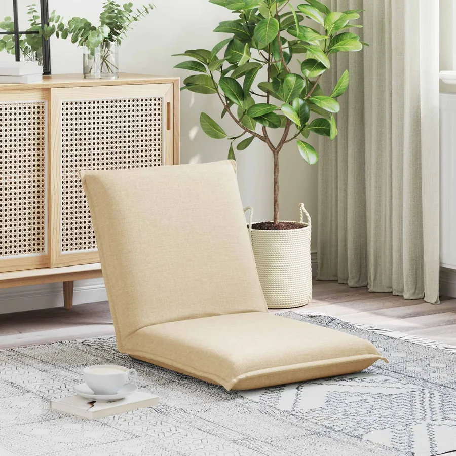 Fauteuil de sol ajustable Crème Tissu
