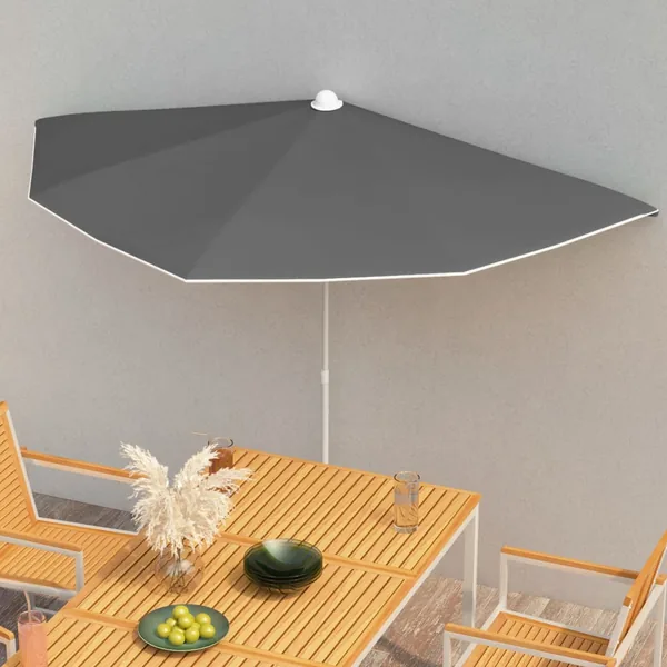 Demi-parasol de jardin avec mât 180x90 cm anthracite