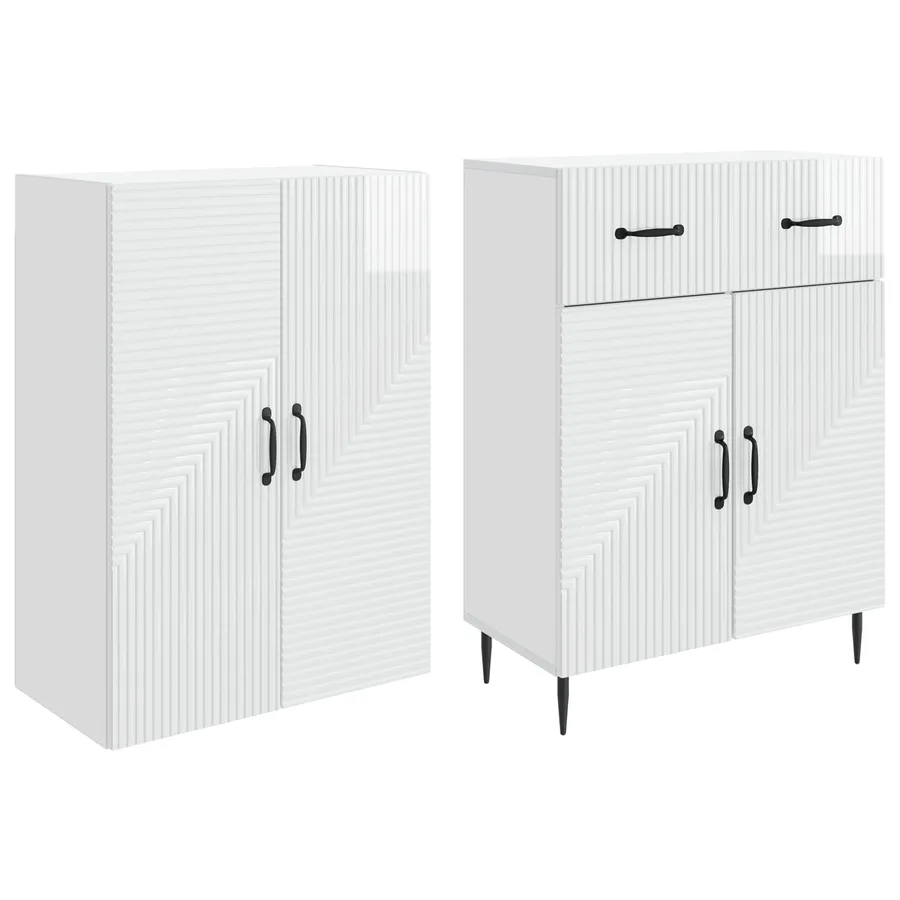 Ensemble de Meubles 2 pcs Blanc brillant 66 x 34,5 x 89,5 cm - 4