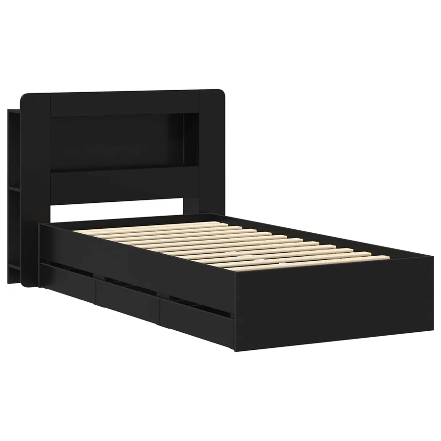 Cadre de lit avec rangement Noir 75 x 190 cm Bois d'ingénierie - 3