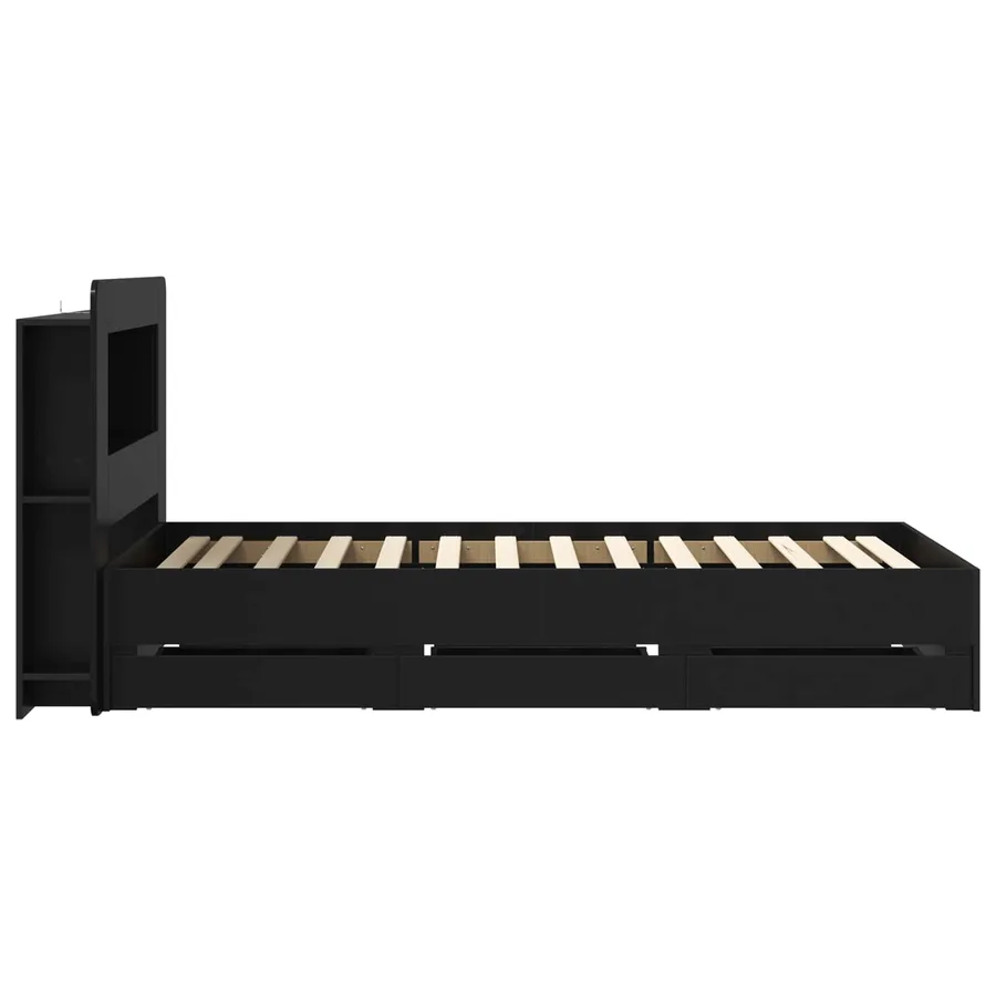 Cadre de lit avec rangement Noir 75 x 190 cm Bois d'ingénierie - 5