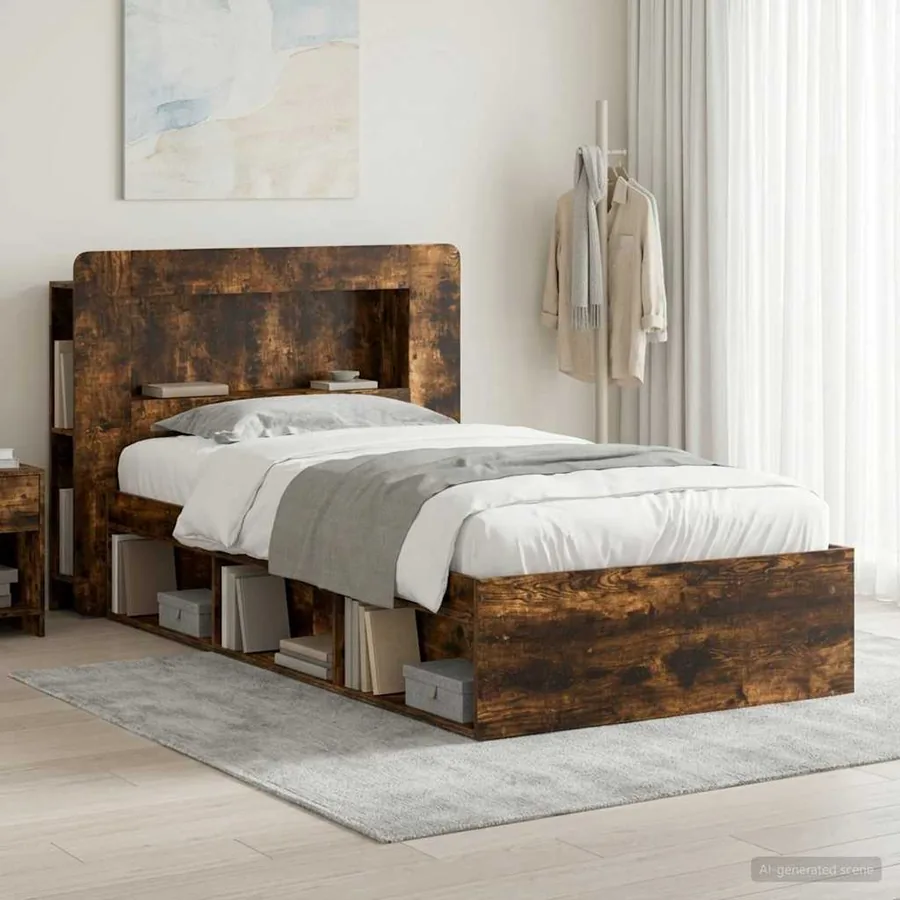 Cadre de lit avec rangement Chêne fumé 75 x 190 cm