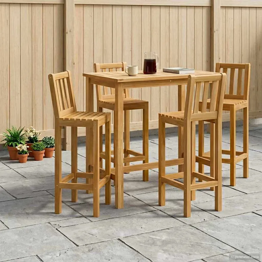 Ensemble de bar extérieur 5 pcs Non traité Bois de teck massif