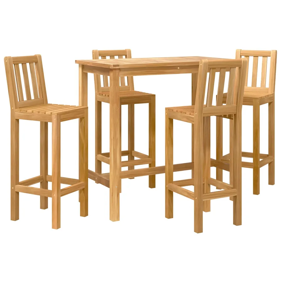 Ensemble de bar extérieur 5 pcs Non traité Bois de teck massif - 2