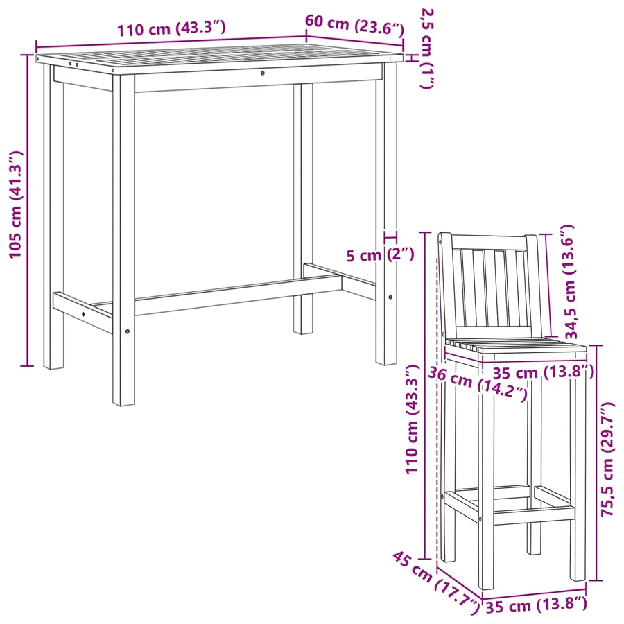 Ensemble de bar extérieur 5 pcs Non traité Bois de teck massif - 8