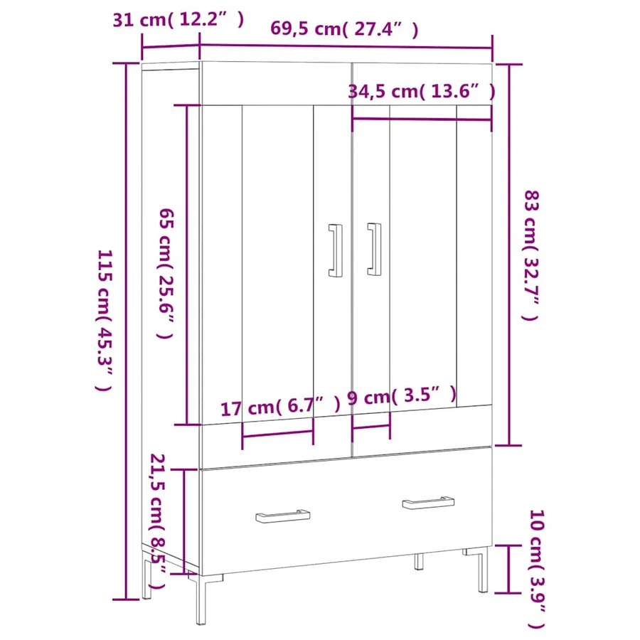 Buffet haut blanc 69,5x31x115 cm bois d'ingénierie - 13