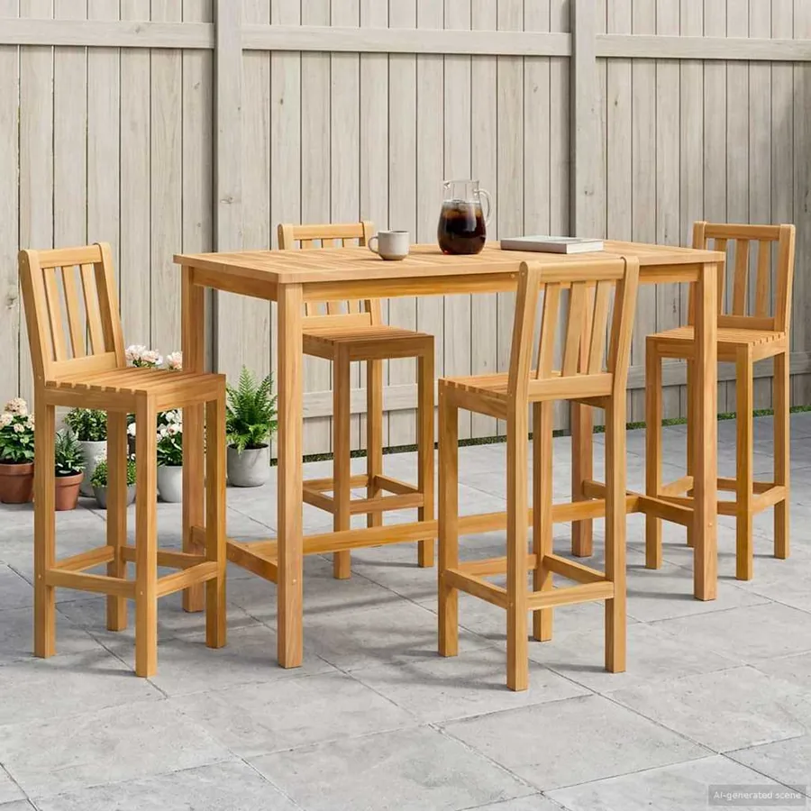 Ensemble de bar extérieur 5 pcs Naturel Bois de teck massif