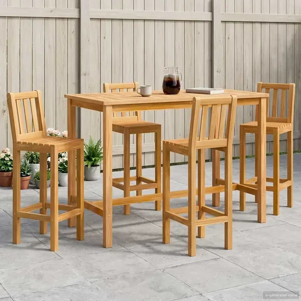 Ensemble de bar extérieur 5 pcs Naturel Bois de teck massif