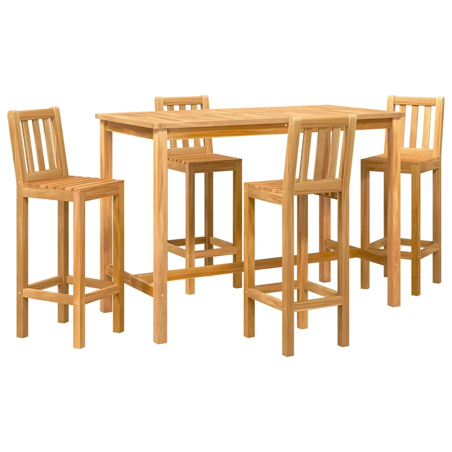 Ensemble de bar extérieur 5 pcs Naturel Bois de teck massif - 2