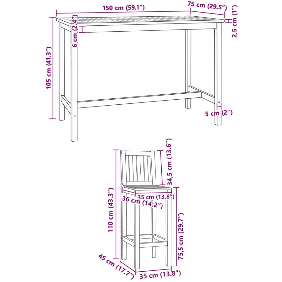 Ensemble de bar extérieur 5 pcs Naturel Bois de teck massif - 8