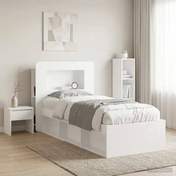 Cabinet de Tête de Lit avec stockage Blanc Bois d’ingénierie